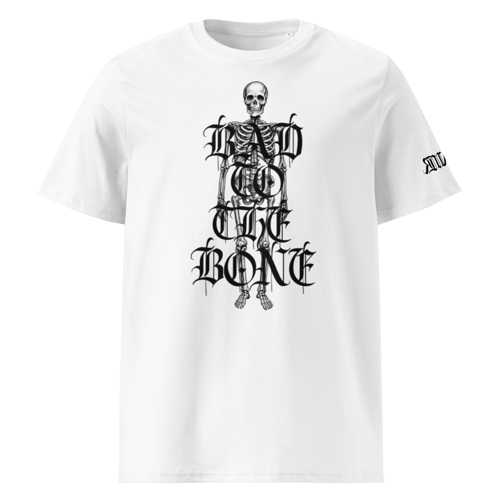 "Bad to the Bone" Unisex Bio - T-Shirt Weiss mit Rippkragen - rmnsz.store