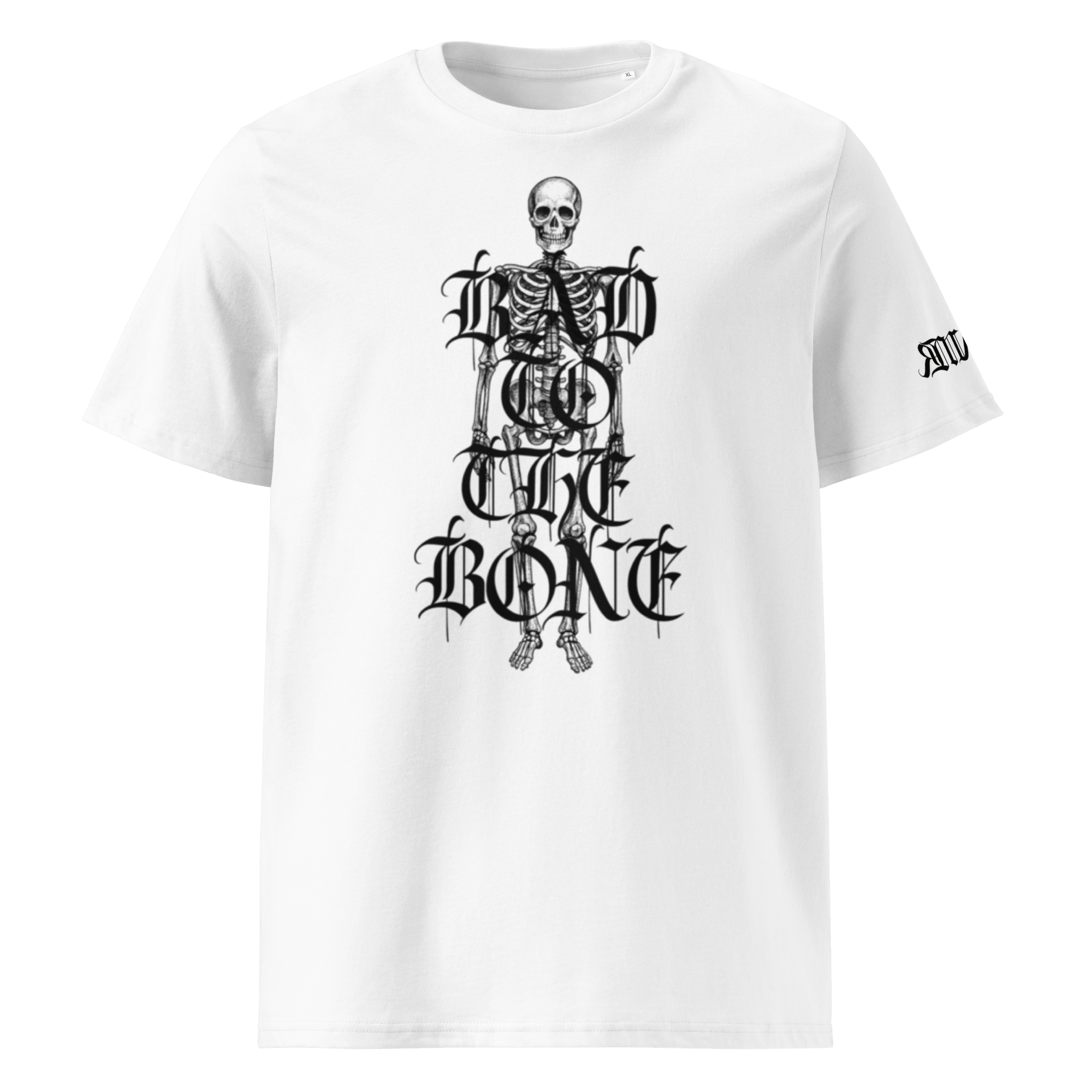 "Bad to the Bone" Unisex Bio - T-Shirt Weiss mit Rippkragen - rmnsz.store