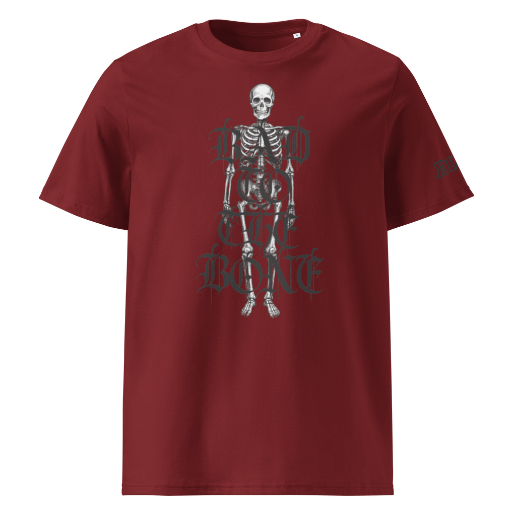 "Bad to the Bone" Unisex Bio - T-Shirt Weiss mit Rippkragen - rmnsz.store