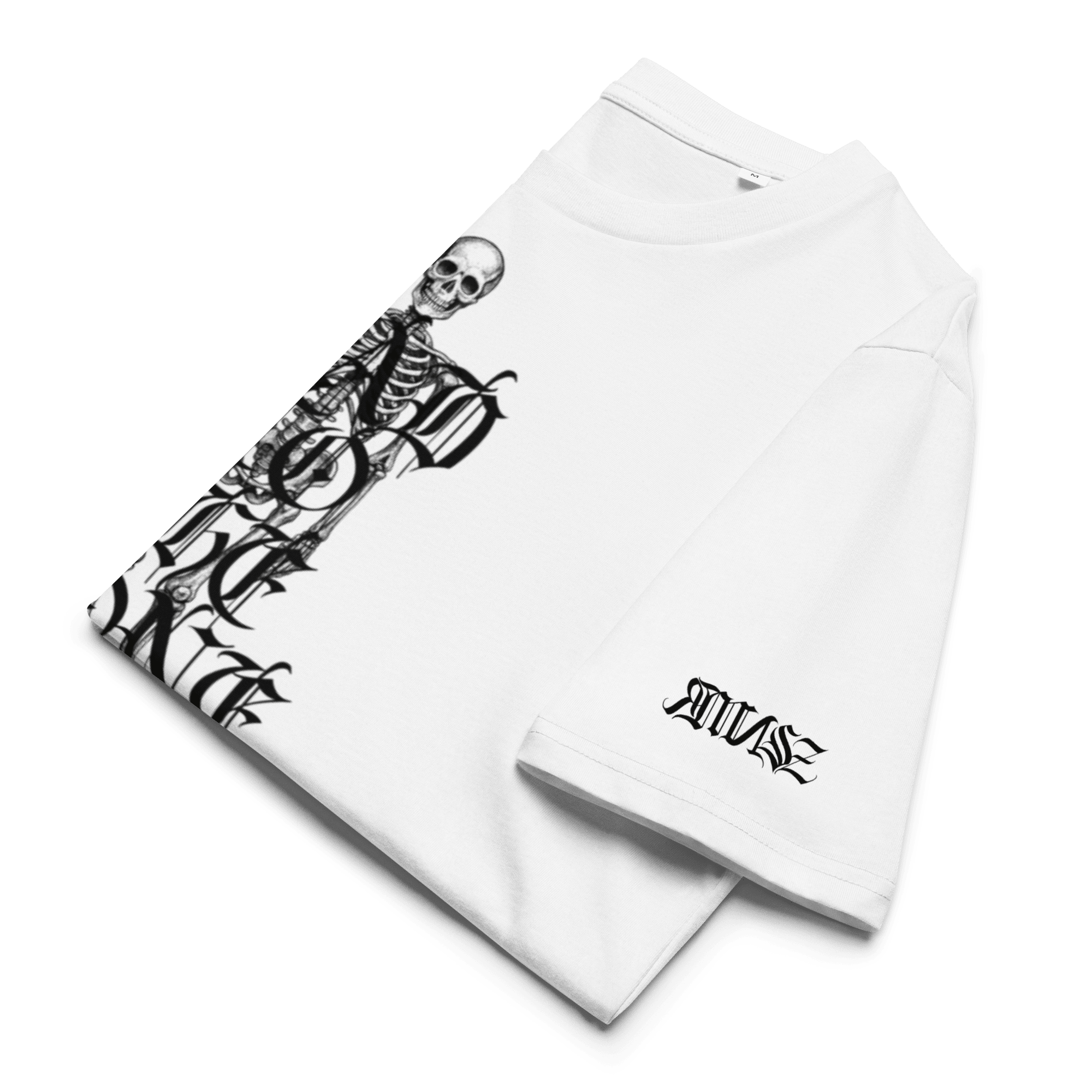 "Bad to the Bone" Unisex Bio - T-Shirt Weiss mit Rippkragen - rmnsz.store