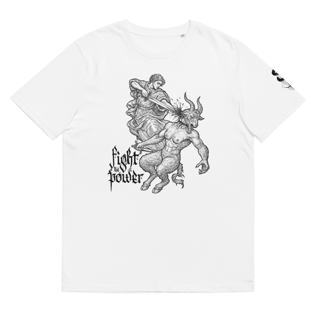 „Fight the Power“ Unisex Bio - T-Shirt Weiss mit Rippkragen - rmnsz.store