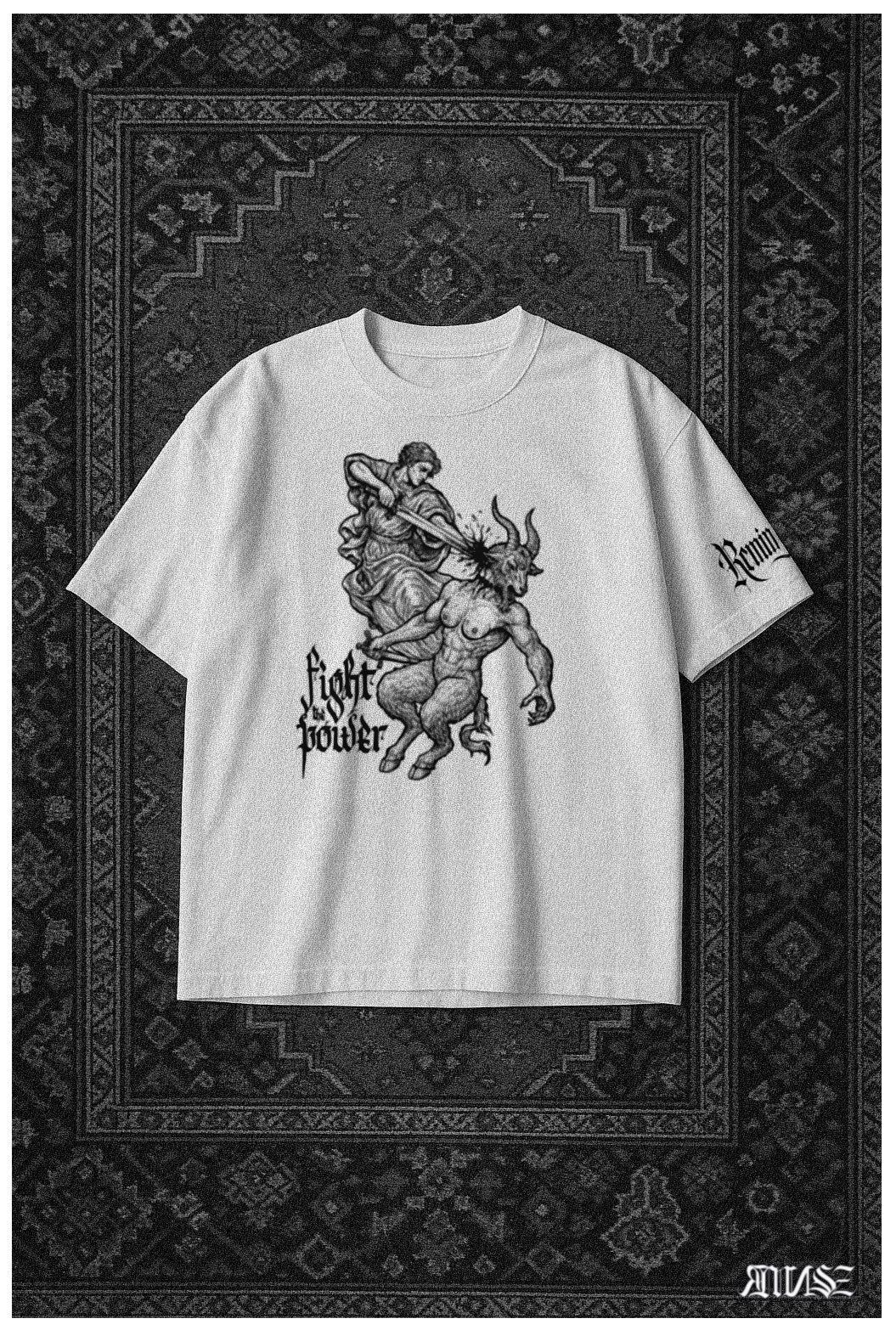 „Fight the Power“ Unisex Bio - T-Shirt Weiss mit Rippkragen - rmnsz.store
