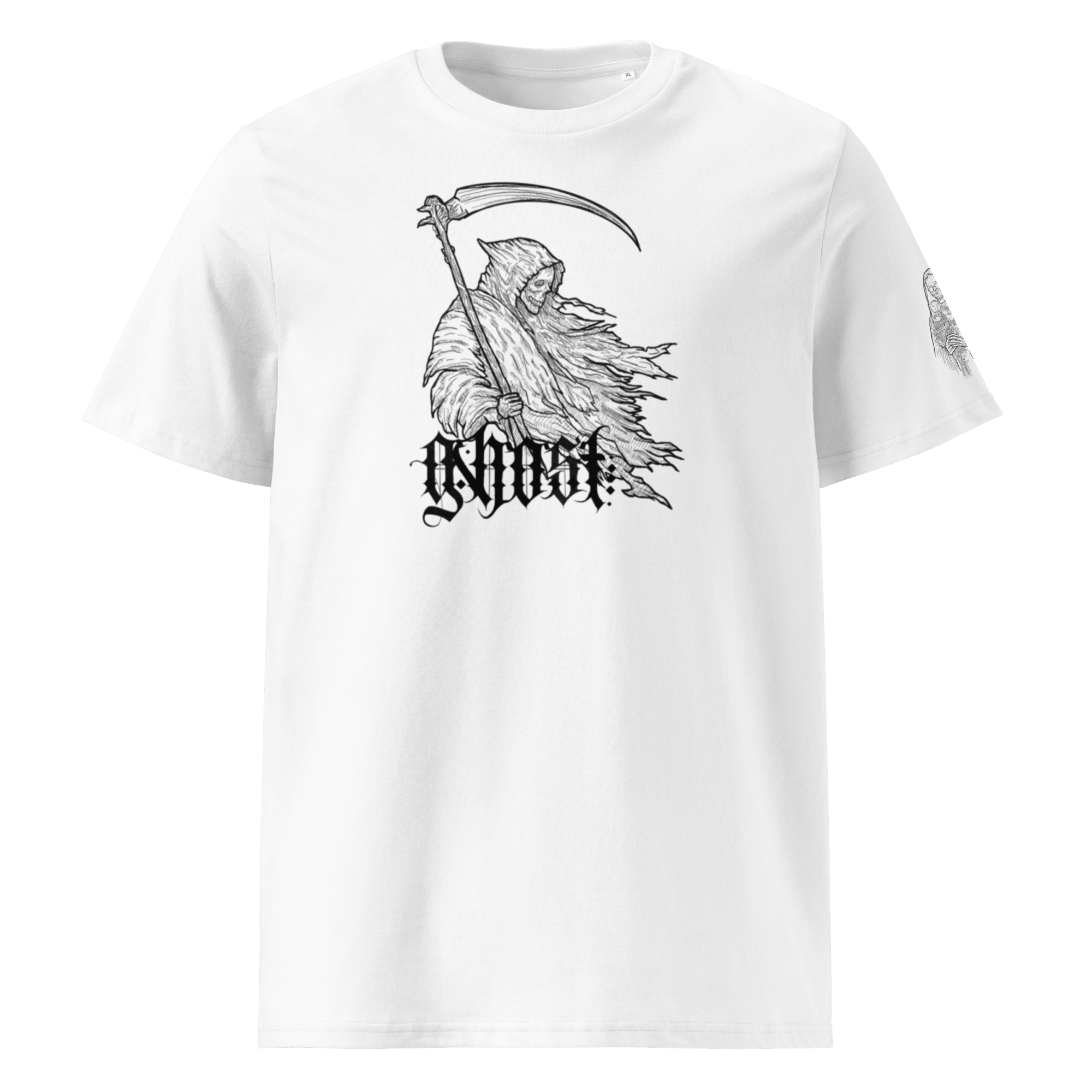 "Ghost" Unisex Bio - T-Shirt Weiss mit Rippkragen - rmnsz.store