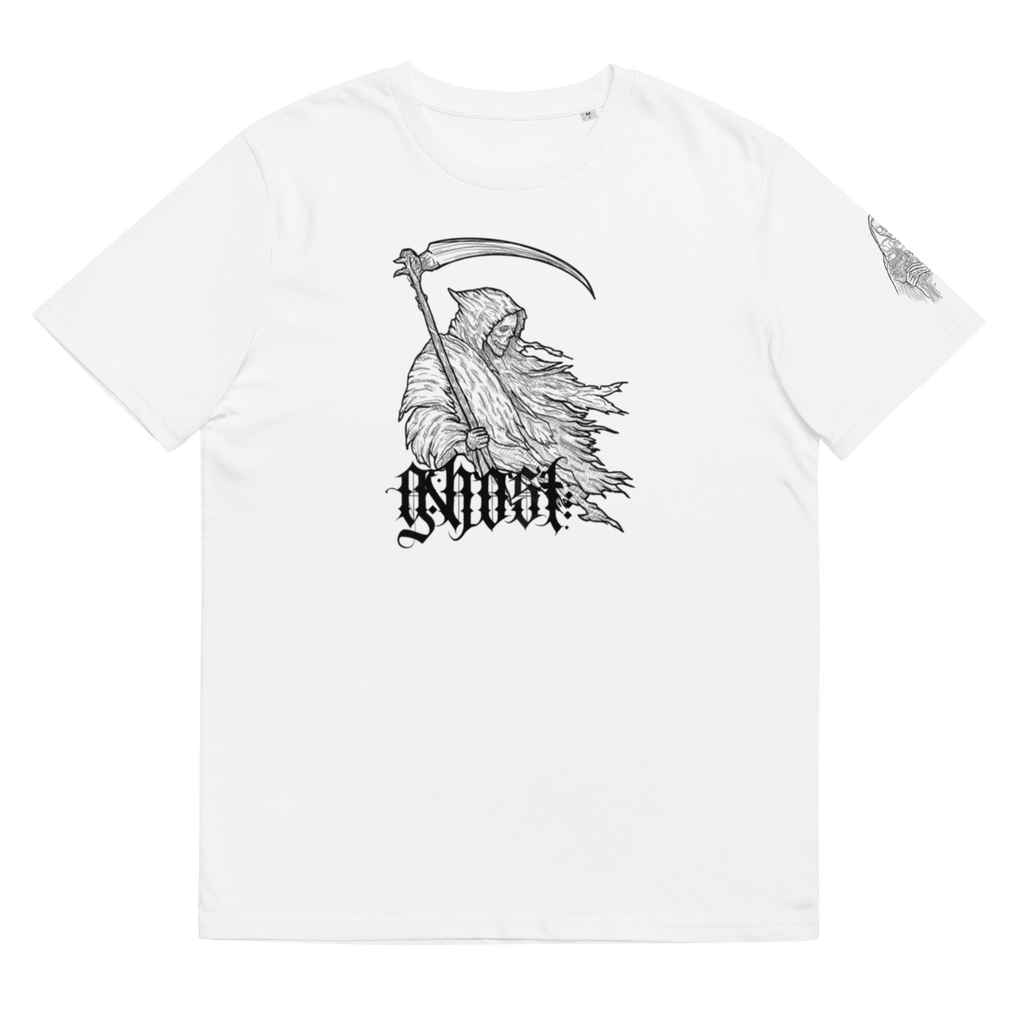 "Ghost" Unisex Bio - T-Shirt Weiss mit Rippkragen - rmnsz.store