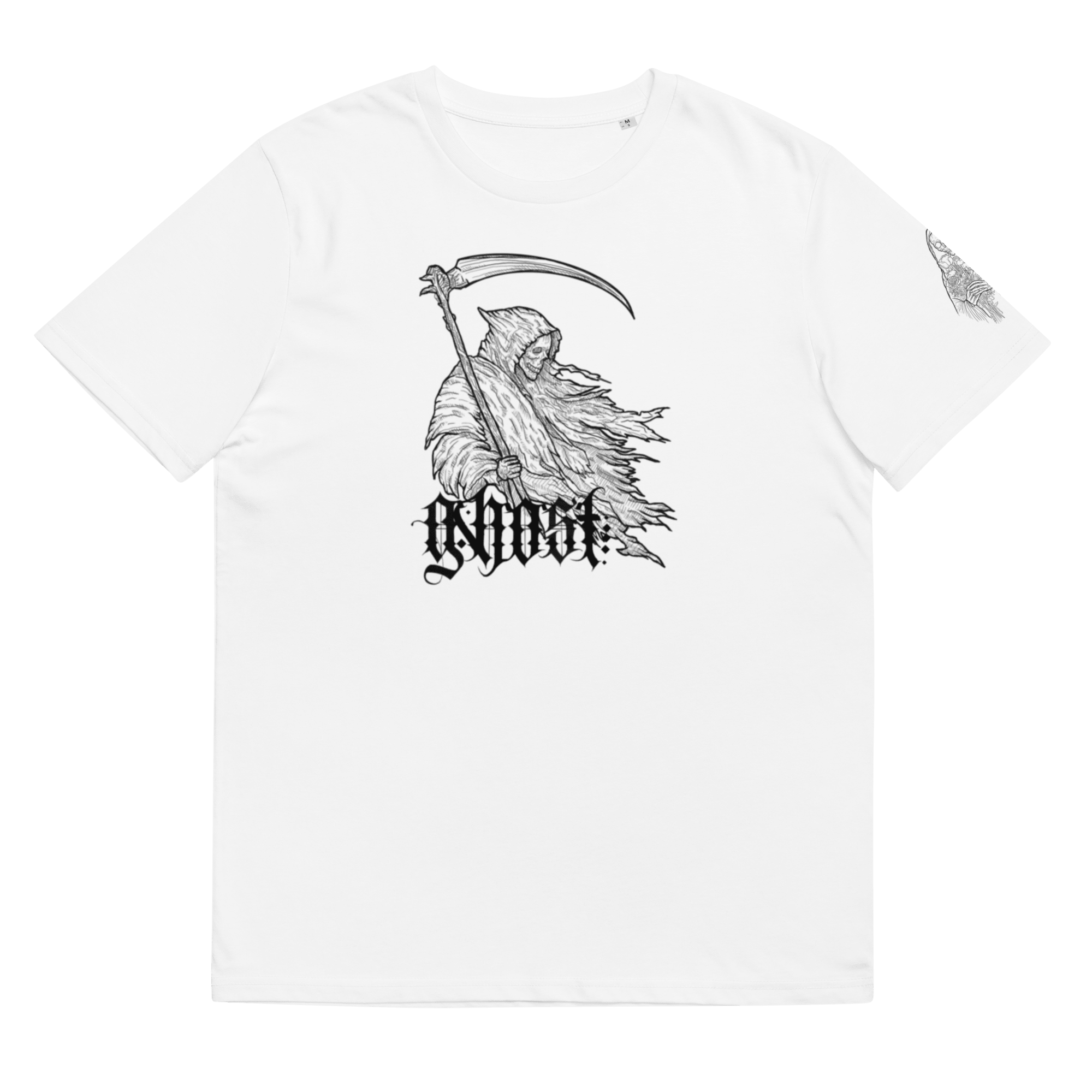 "Ghost" Unisex Bio - T-Shirt Weiss mit Rippkragen - rmnsz.store