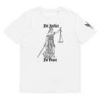 „No Justice“ Unisex Bio - T-Shirt Weiss mit Rippkragen - rmnsz.store