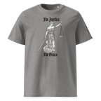 „No Justice“ Unisex Bio - T-Shirt Weiss mit Rippkragen - rmnsz.store