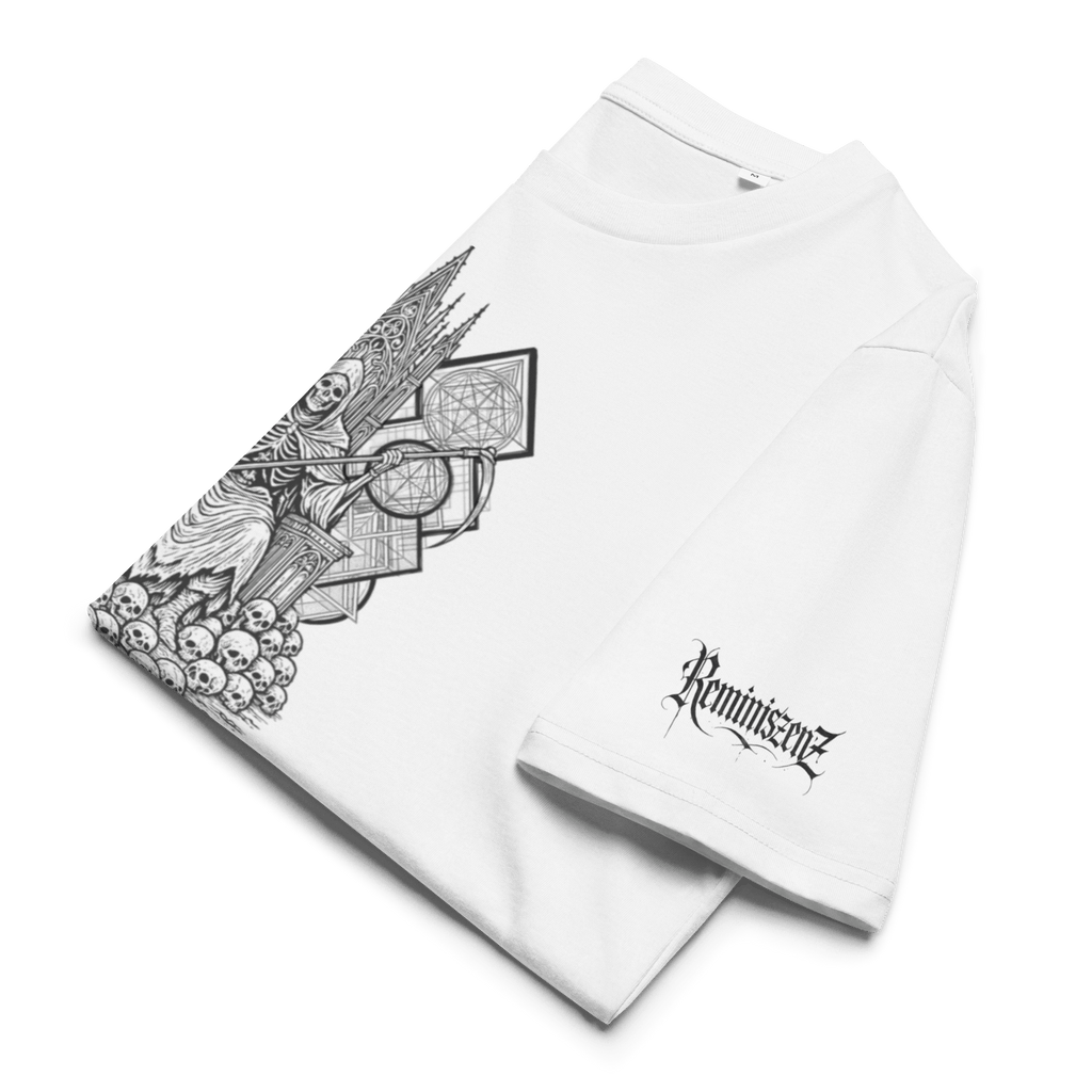 "Reaper" Unisex Bio - T-Shirt Weiss mit Rippkragen - rmnsz.store
