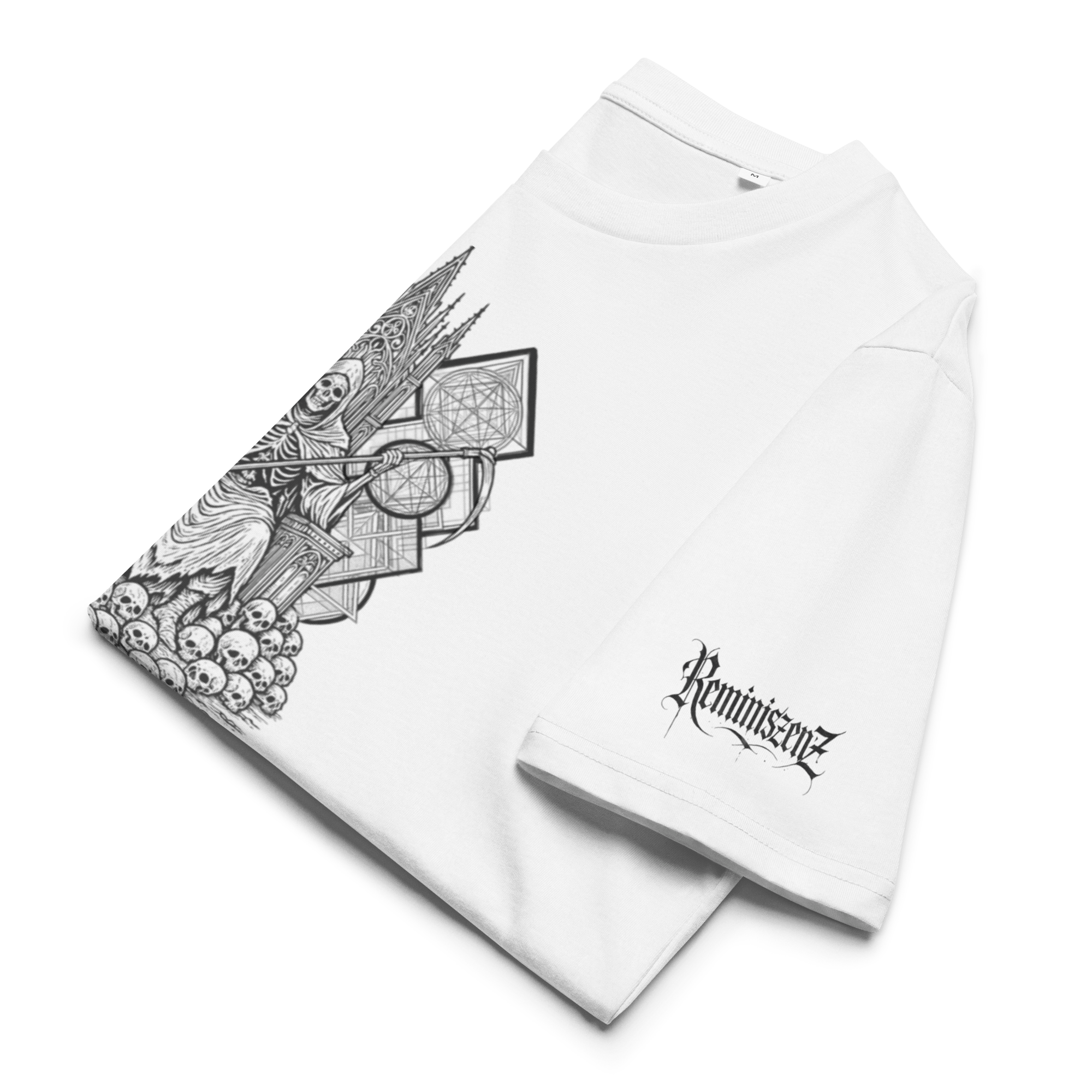 "Reaper" Unisex Bio - T-Shirt Weiss mit Rippkragen - rmnsz.store